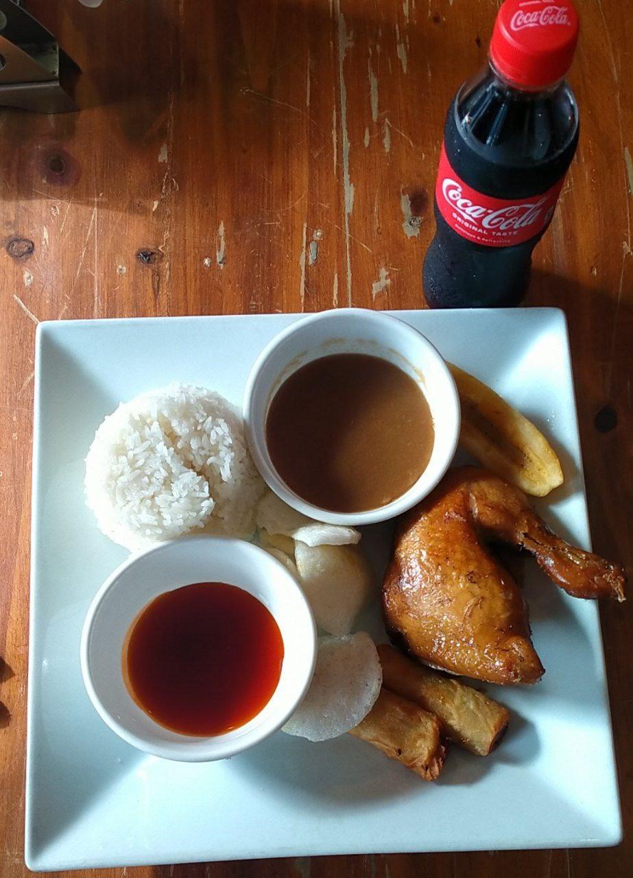 C1: Quarter Chicken, Lumpia Shanghai, Rice, Softdrinks, Fried Saba & Kropek